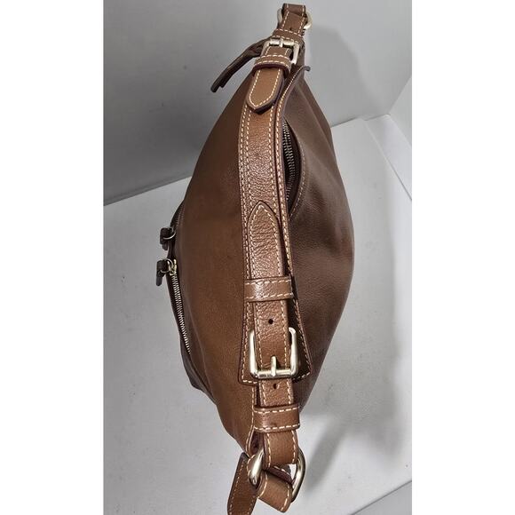 Dooney & Bourke Large Dillen Sac Hobo Bag Saddle Brown Pebble Leather - Picture 4 of 15